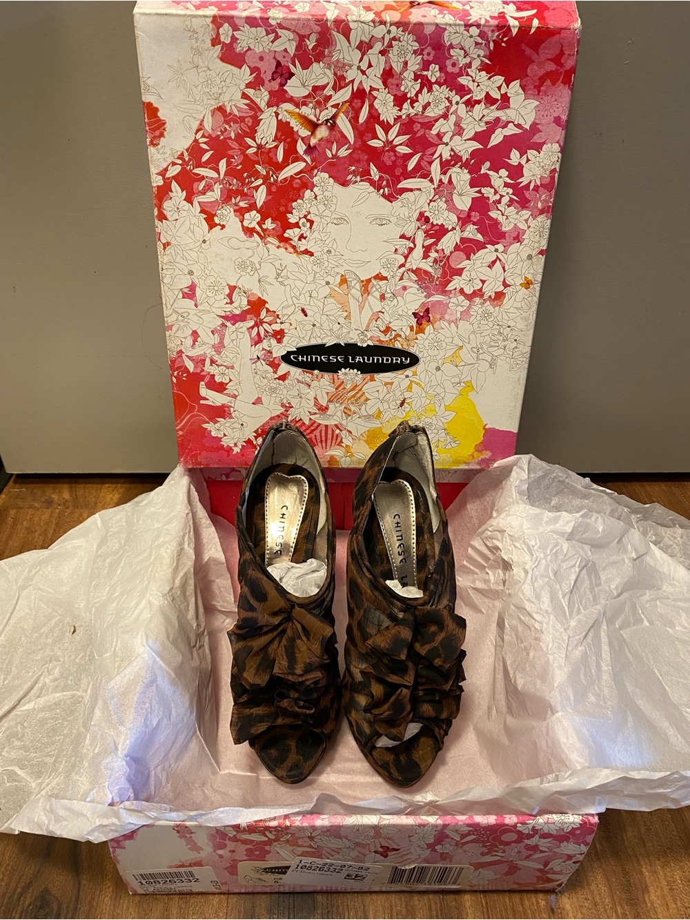 Chinese Laundry Brown Leopard Peep-Toe Ruffle Heels